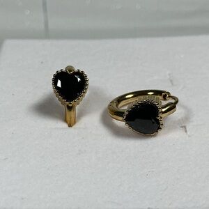 🖤Gold & Black Stone Heart Huggie Hoop Earrings